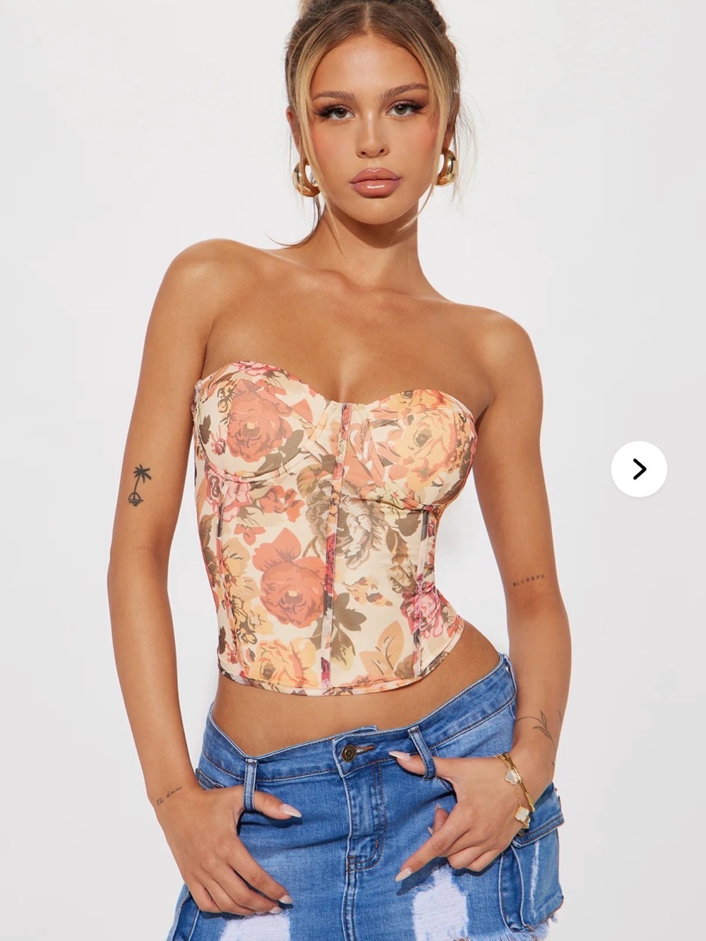 Fashion Nova Peach Pink Floral Bustier Top
